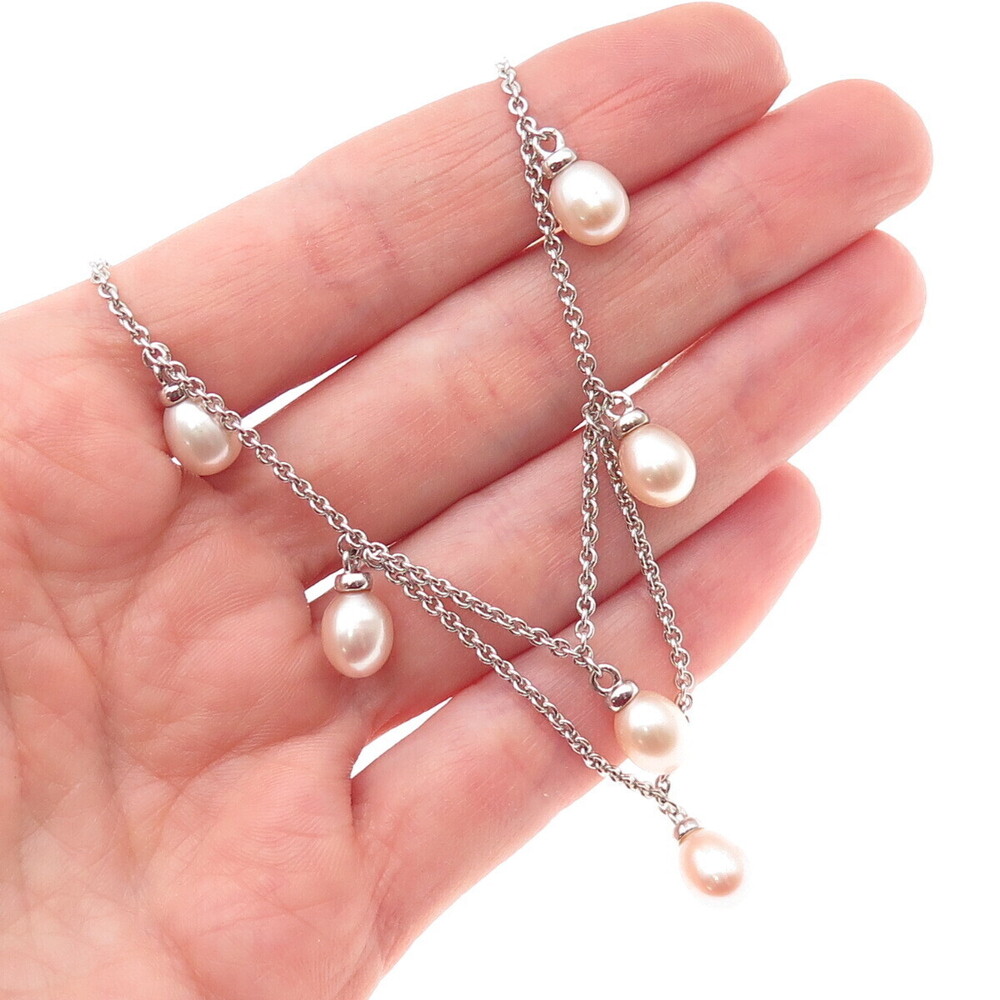 HONORA 925 Sterling Silver Real Pearl Cable Chain Necklace 16"